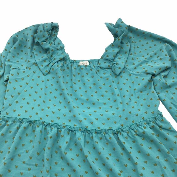 J.O.A. Women’s Size Medium Teal Ruffle Tiered Mini Dress Long Sleeve Style 15062 - Picture 12 of 16